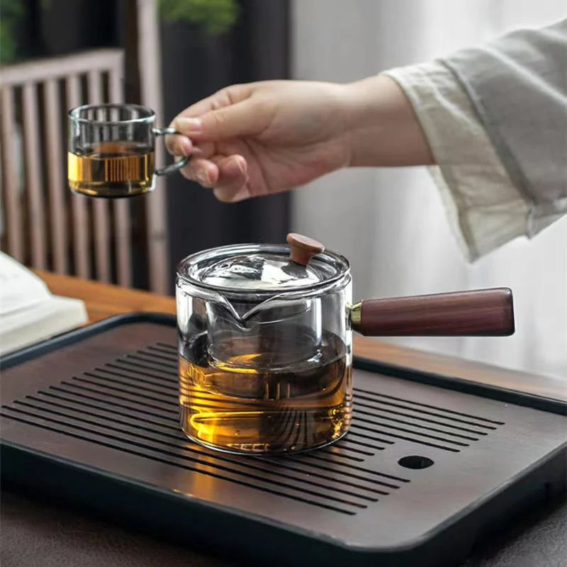 6pcs/Set 80ml High Borosilicate Black Small Glass Teacup Chinese Kung Fu Tea Flower Tea Water Cup Tea Set Accessories Teaware