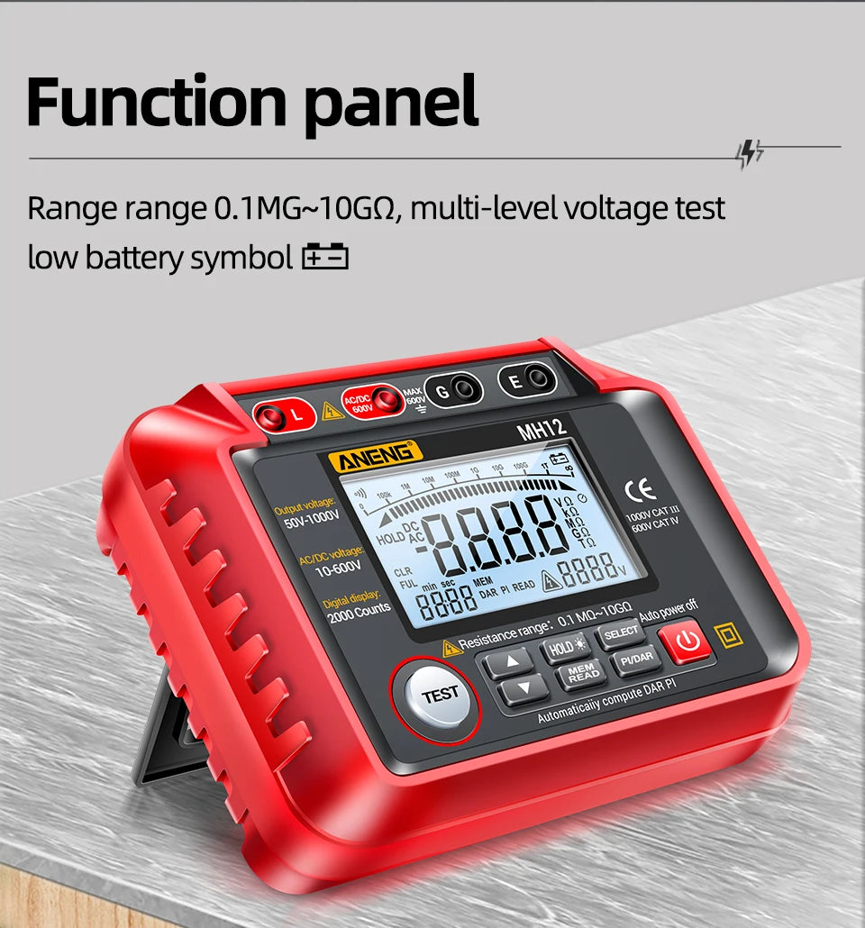 Digital Megohmmeter Meters Insulation Earth Resistance Meter Tester Cable High Voltage Voltmeter Resistor Meter Tool