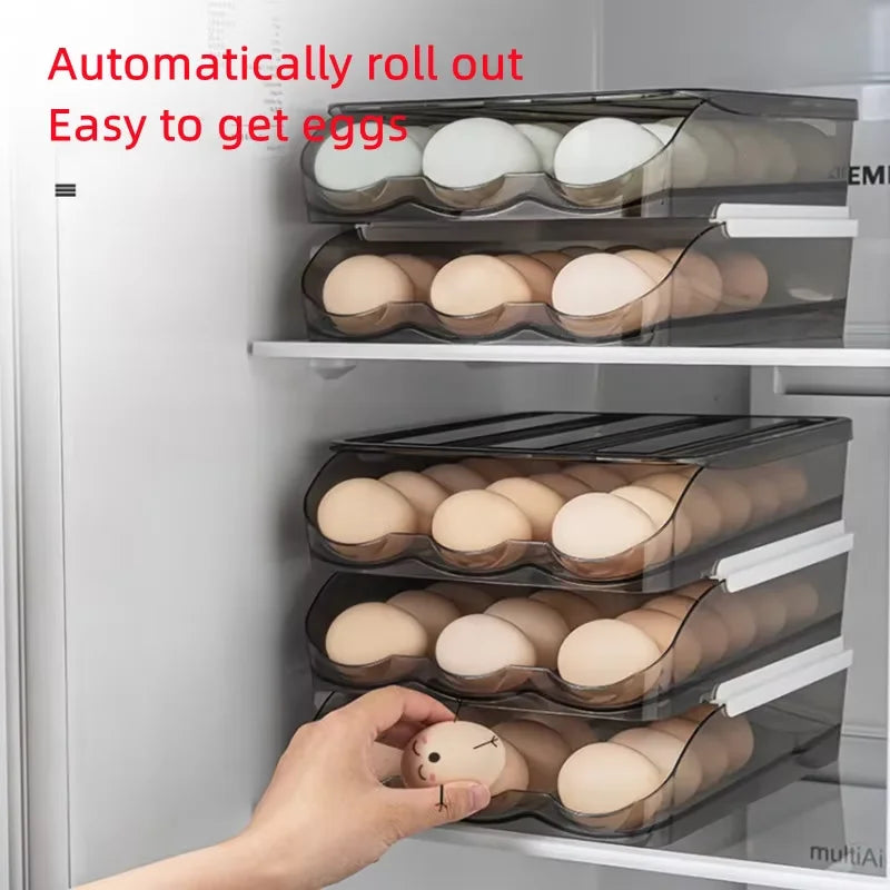 Automatic Rolling Egg Box Multi-Layer Rack Holder – Refrigerator Egg Storage Basket Kitchen Organizer