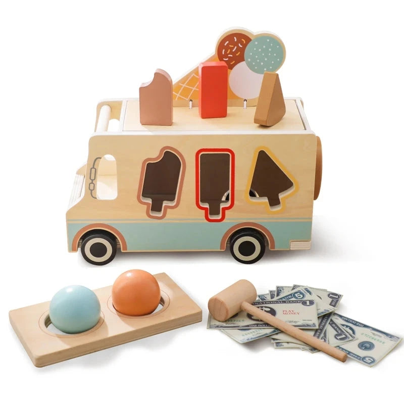 Baby Wooden Ice cream Toy Children Imitate And Sell Games Mini Food Toy For Children Wooden Replica Of Hand-pushed Car Kid Gift