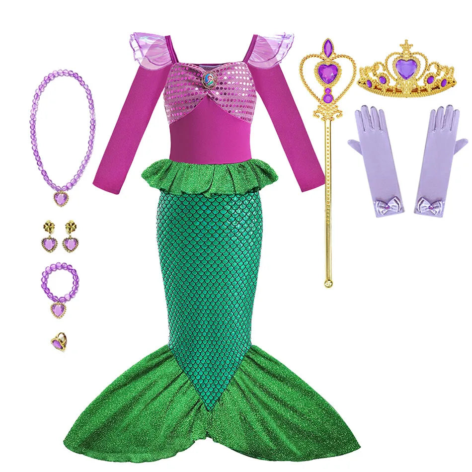 Fancy Princess Dress Ariel Little Mermaid Clothing Girls Party Vestidos Carnival  Cosplay Costume