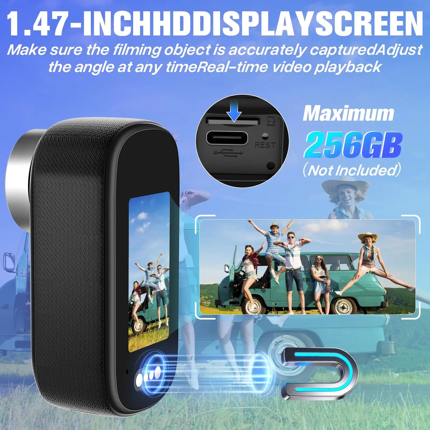 4K Mini Thumb Sports Camera Waterproof Magnetic Pocket Action Camera Wearable Body Cam for Motorcycle Helmet Cycling