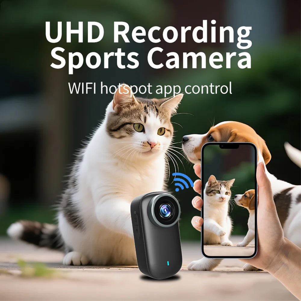 4K WiFi Mini Action Camera Outdoor Sport Thumb Pocket Camera Portable Helmet Motorcycle Camcorder for Vlog Cycling Body Cam