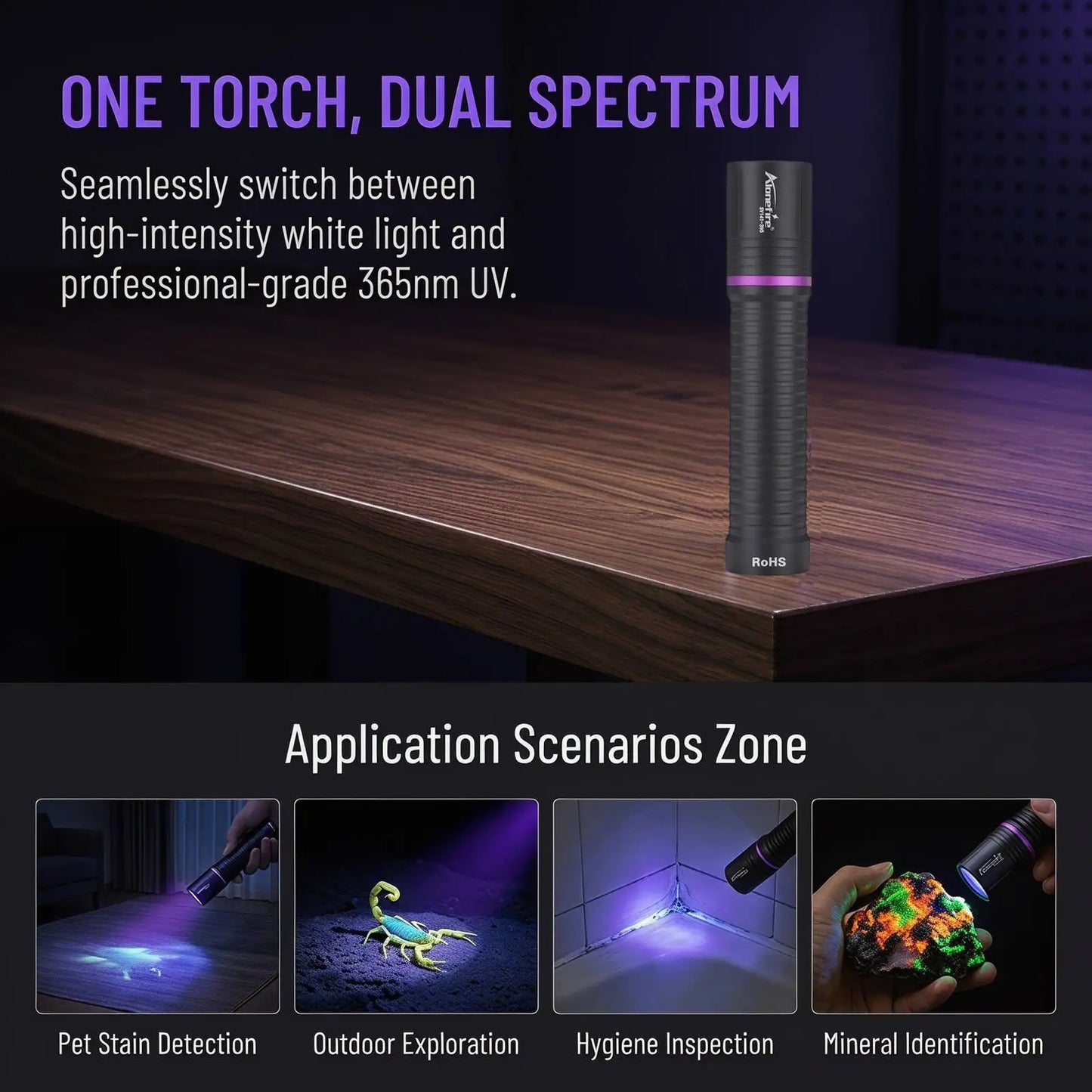 2 In 1 UV White Light Rechargeable Flashlight