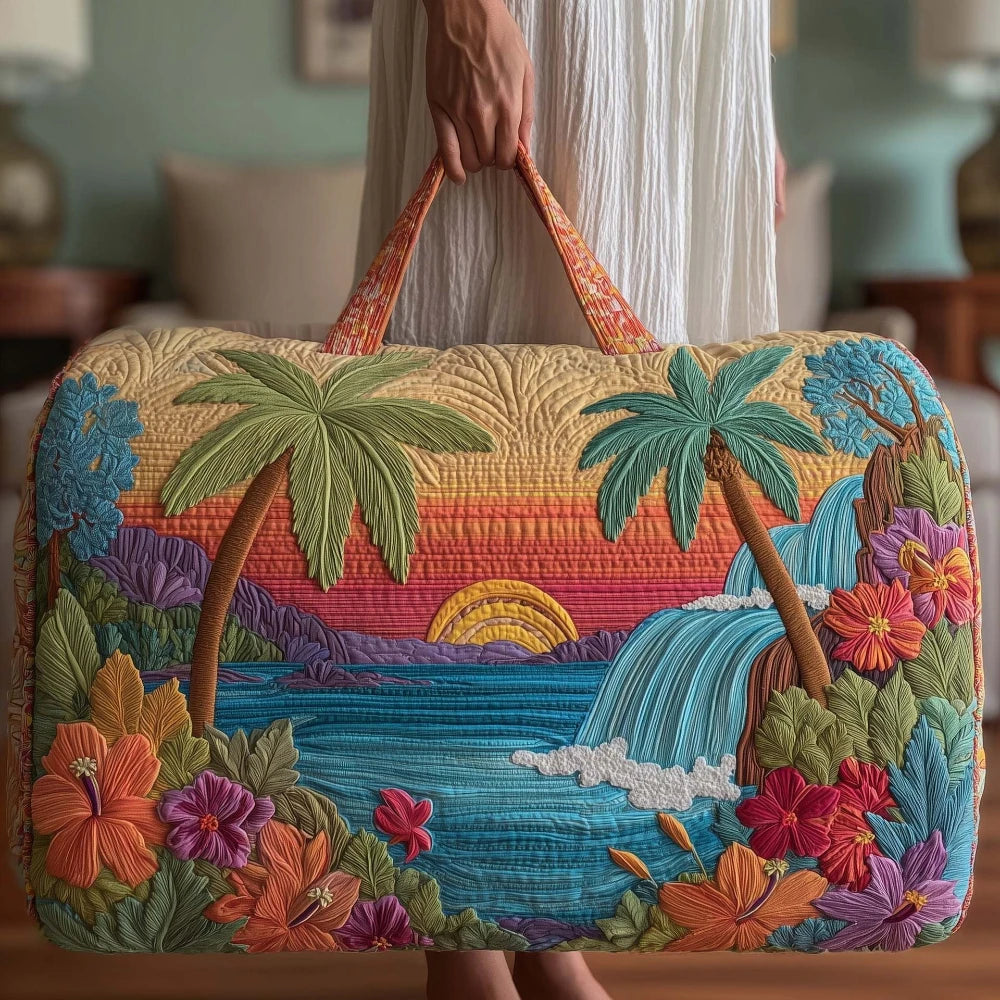 3D Printed Quilted Duffle Bag Tropical Sunset & Coastal Lighthouse Landscape Trendy Travel Weekender Bag Beach Hiking Camping