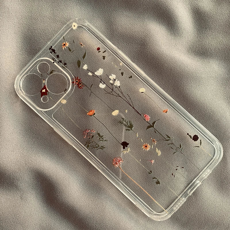 Flower Clear Phone Case for iPhone 16 15 14 Pro Max 15 14 16 Plus Mini Transparent Shockproof Back Cover
