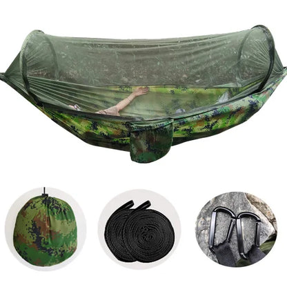 Large Camping Hammock with Mosquito Net Pop-up Parachute Lightweight Hanging Hammocks Tree Straps Swing Hammock