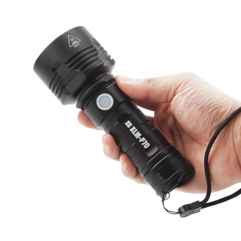 P70 LED Flashlight High Power USB Rechargeable Torch 26650 Battery Waterproof Outdoor Camping Light
