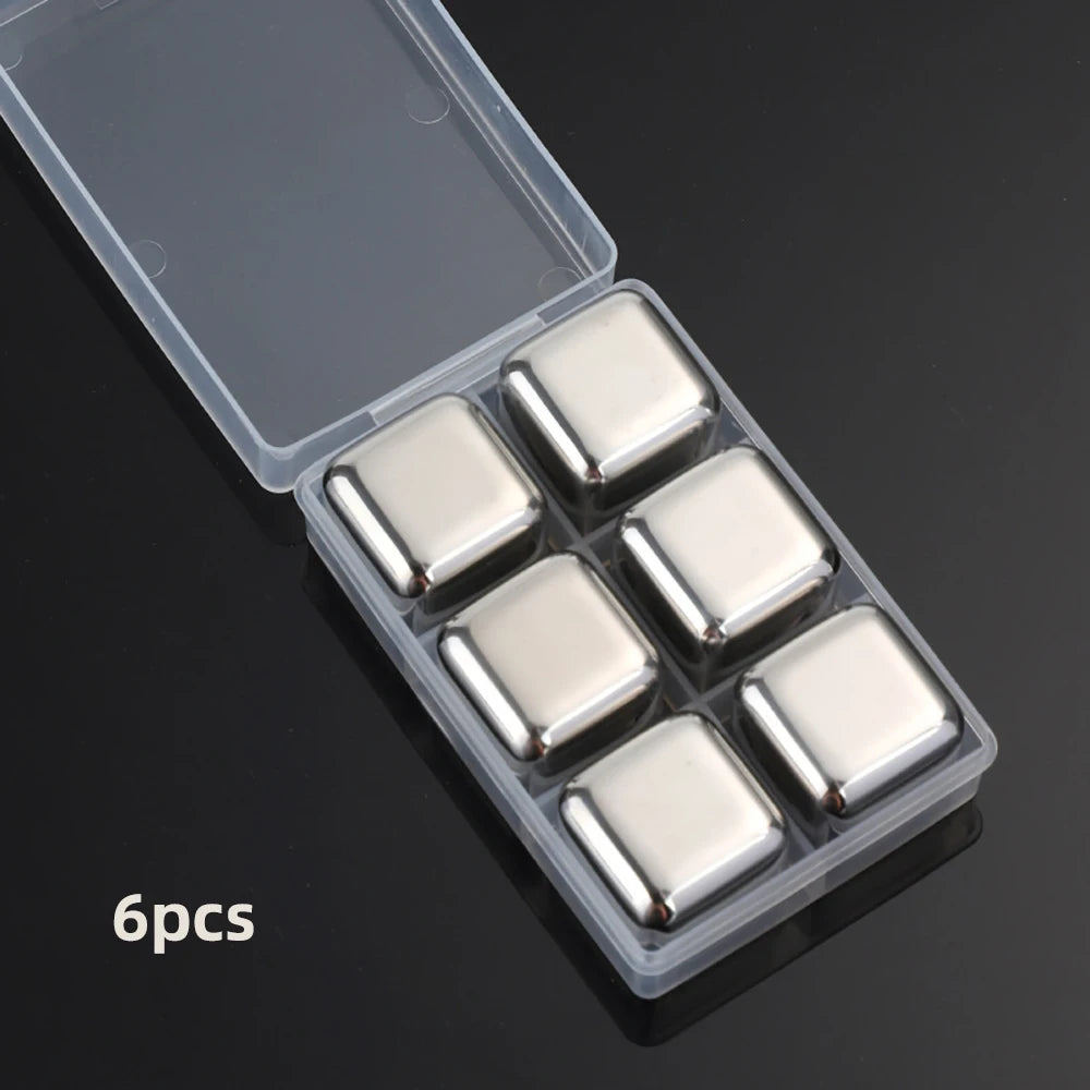 1/2/4/6 Pc Stainless Steel Ice Cube Set Reusable Chilling Stones for Whiskey Wine Wine Cooling Cube Chilling Rock Party Bar Tool