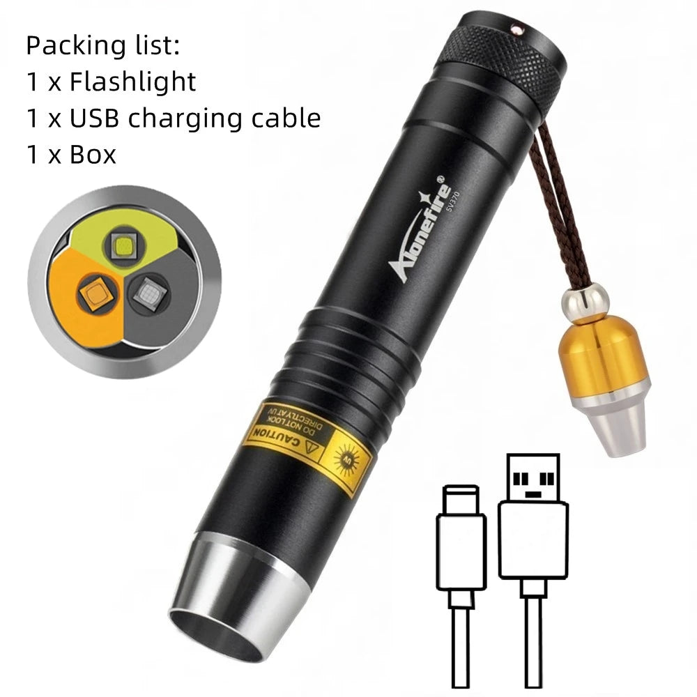 3 In 1 White Yellow UV 365nm Rechargeable LED Flashlight