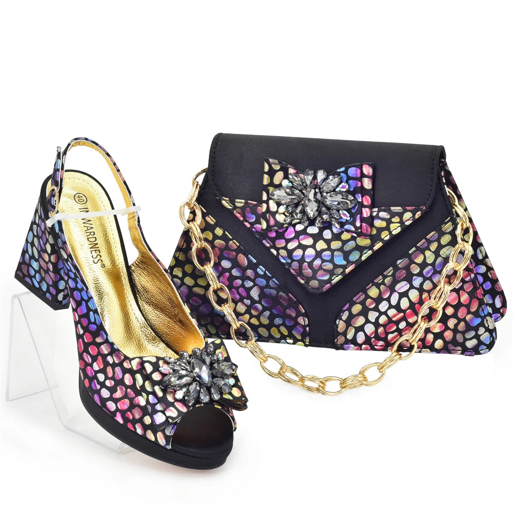 Design Women Shoes and Bags To Match Set Nigeria Party Crystal Butterfly-knot Women Pumps African Matching Shoes and Bags
