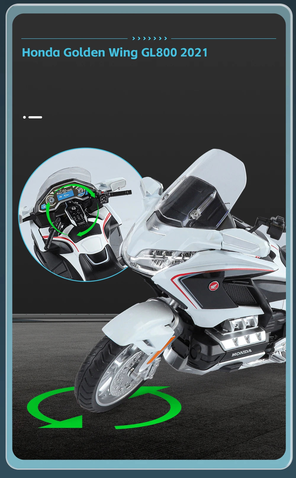 Diecast Honda Gold Wing GL1800 2021 Touring Motorcycle Model 1 to 11 Scale