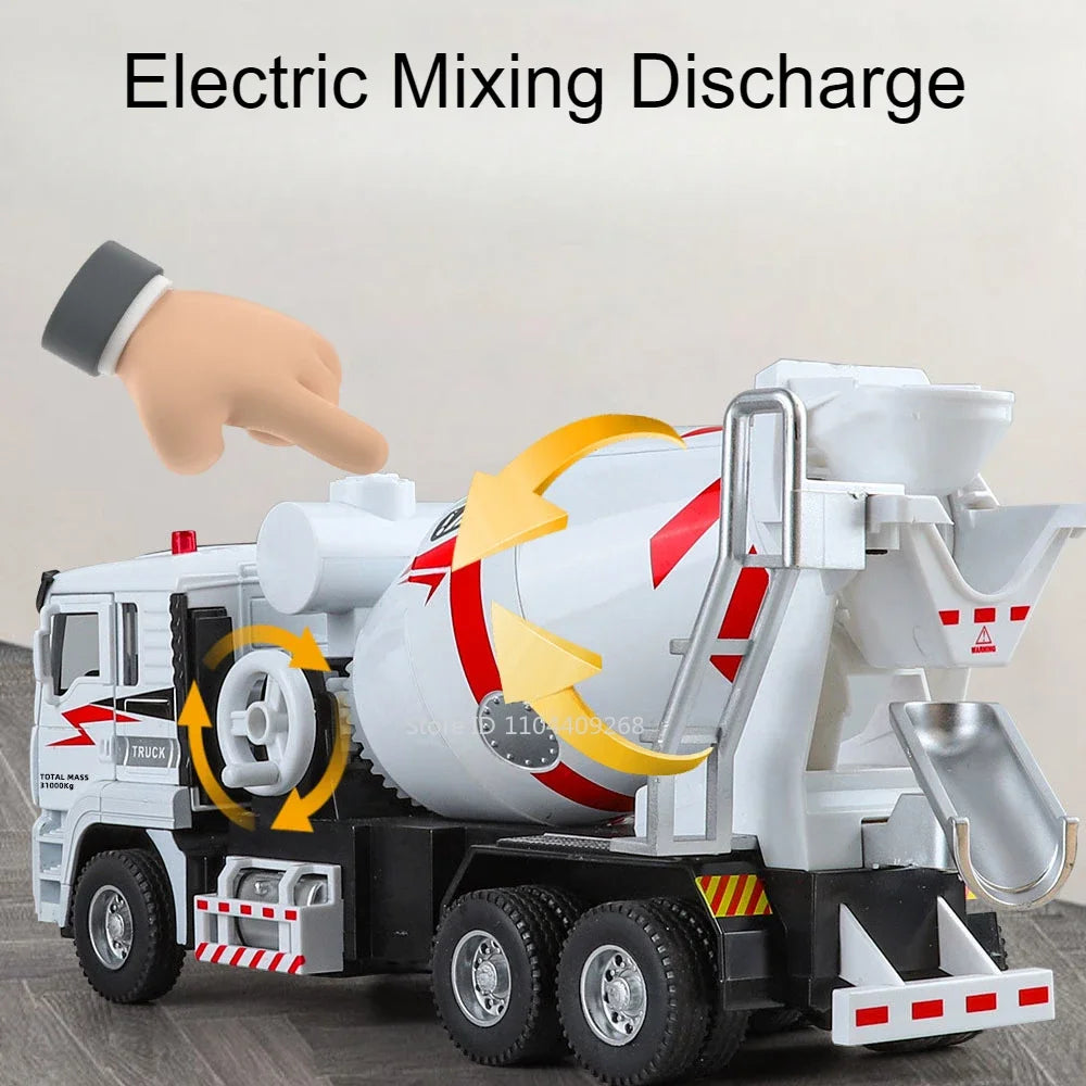 1:40 Electric Cement Mixer Truck Model Toy Alloy Diecast Sound Light Pull Back Engineering Vehicle Models for Boys Gifts