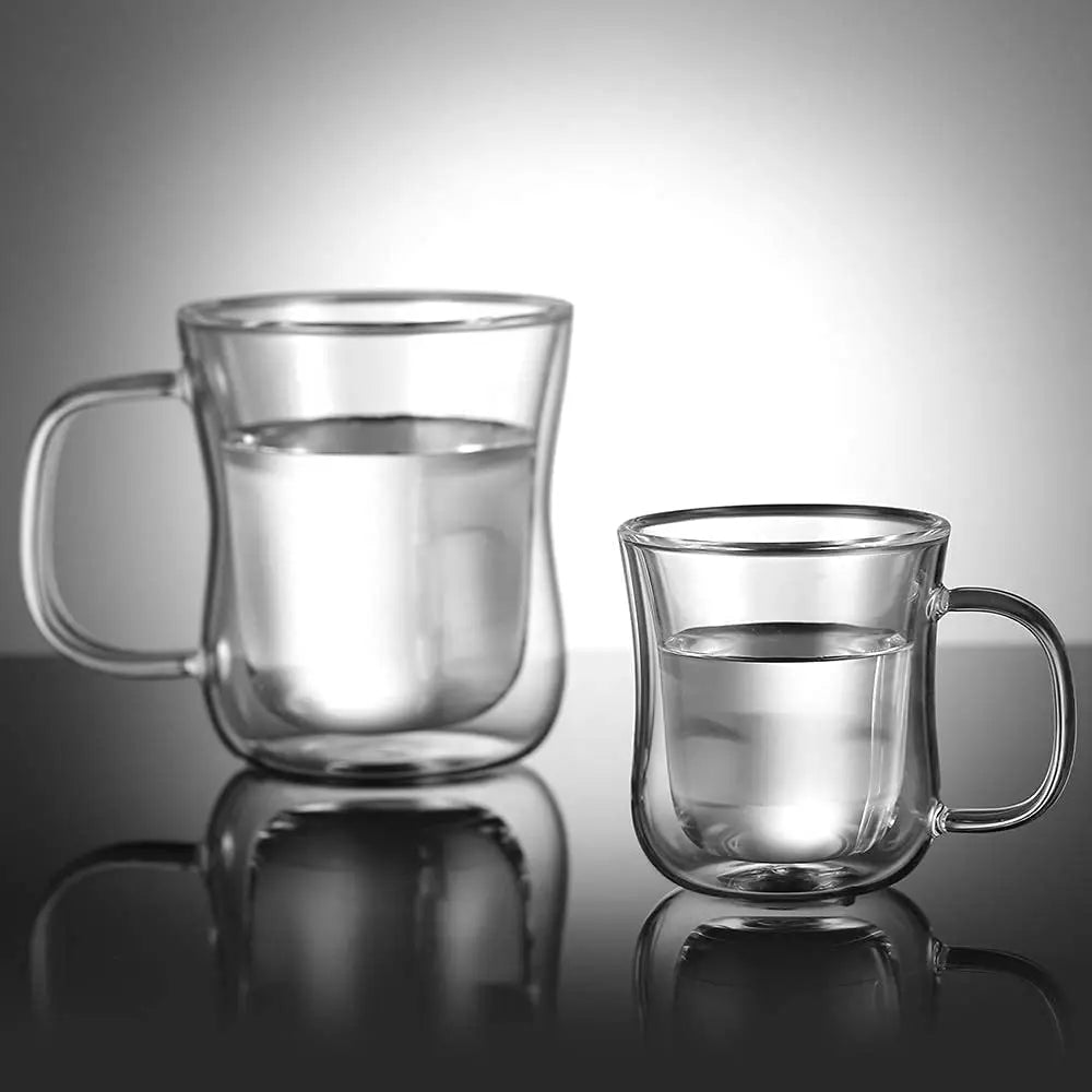 220/300/400ml Double Wall Glass Espresso Cups Clear Coffee Mug With Handle For Hot Cold Beverage Milk Juice Drinkware Set
