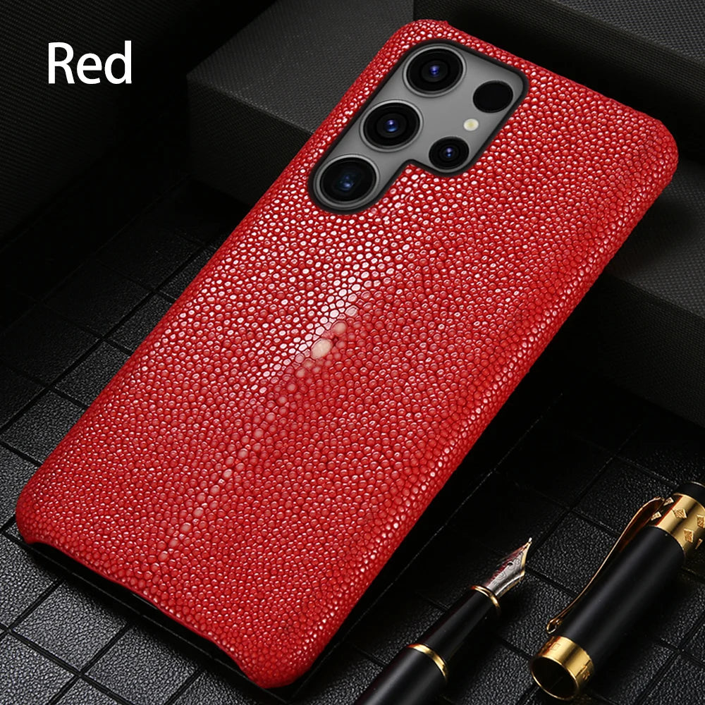 Luxury Genuine Stingray Leather Case for Samsung Galaxy S26 / S26 Ultra / S25 / S25 Plus / S24 / S23 5G – Magnetic Anti-Scratch Back Cover