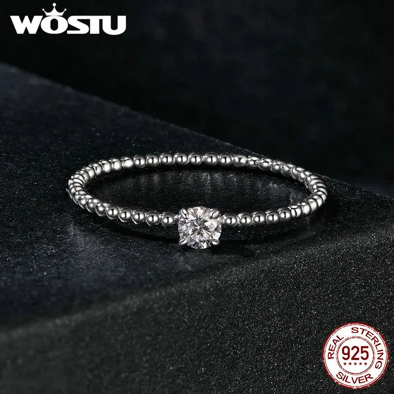 Simple Round Moissanite Beads Ring Women 925 Sterling Silver Diamond Cut Stackable Rings