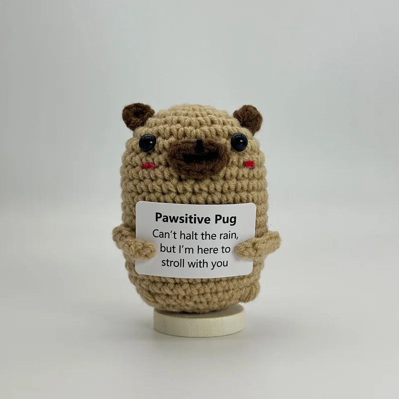 3 Pcs Funny Positive Crochet Sunshine Doll Desktop Ornament Handmade Cheer Emotional Support Positive Sun with Card Home Party Decor