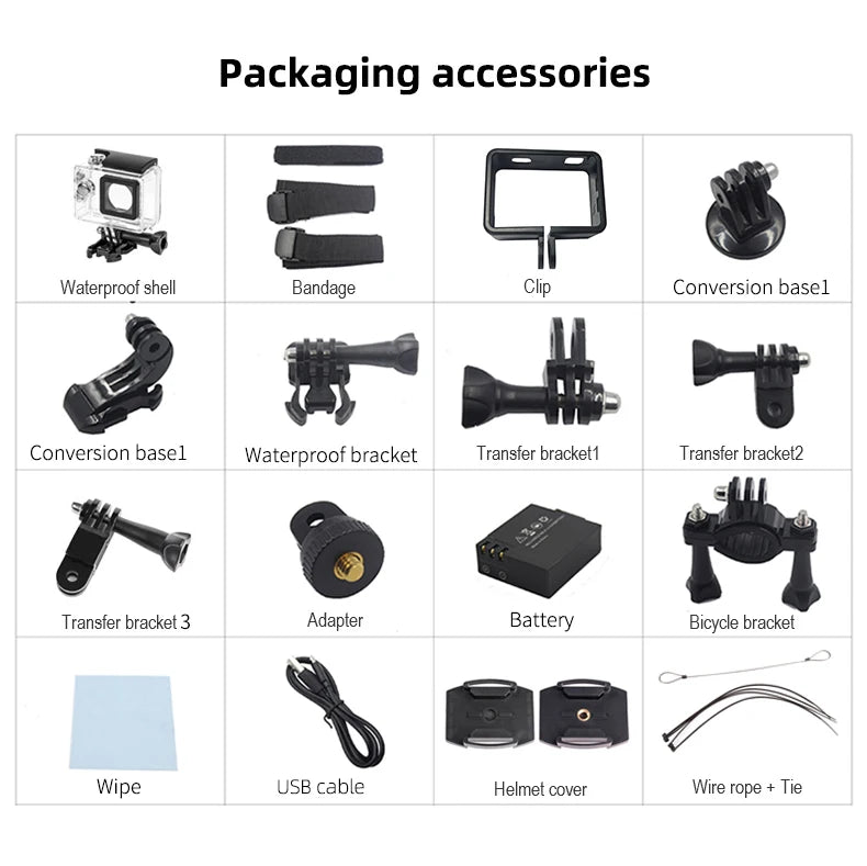 Action Sports Camera 4K Action Cam Pro Touchscreen Helmet Motorbike Helmet Cameras Video Recording Outdoor Waterproof WiFi