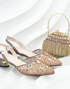 African Wedding Shoes and Bag Set with Rhinestone Italian Design Shoes with Matching Bags Nigerian Lady Party Pumps