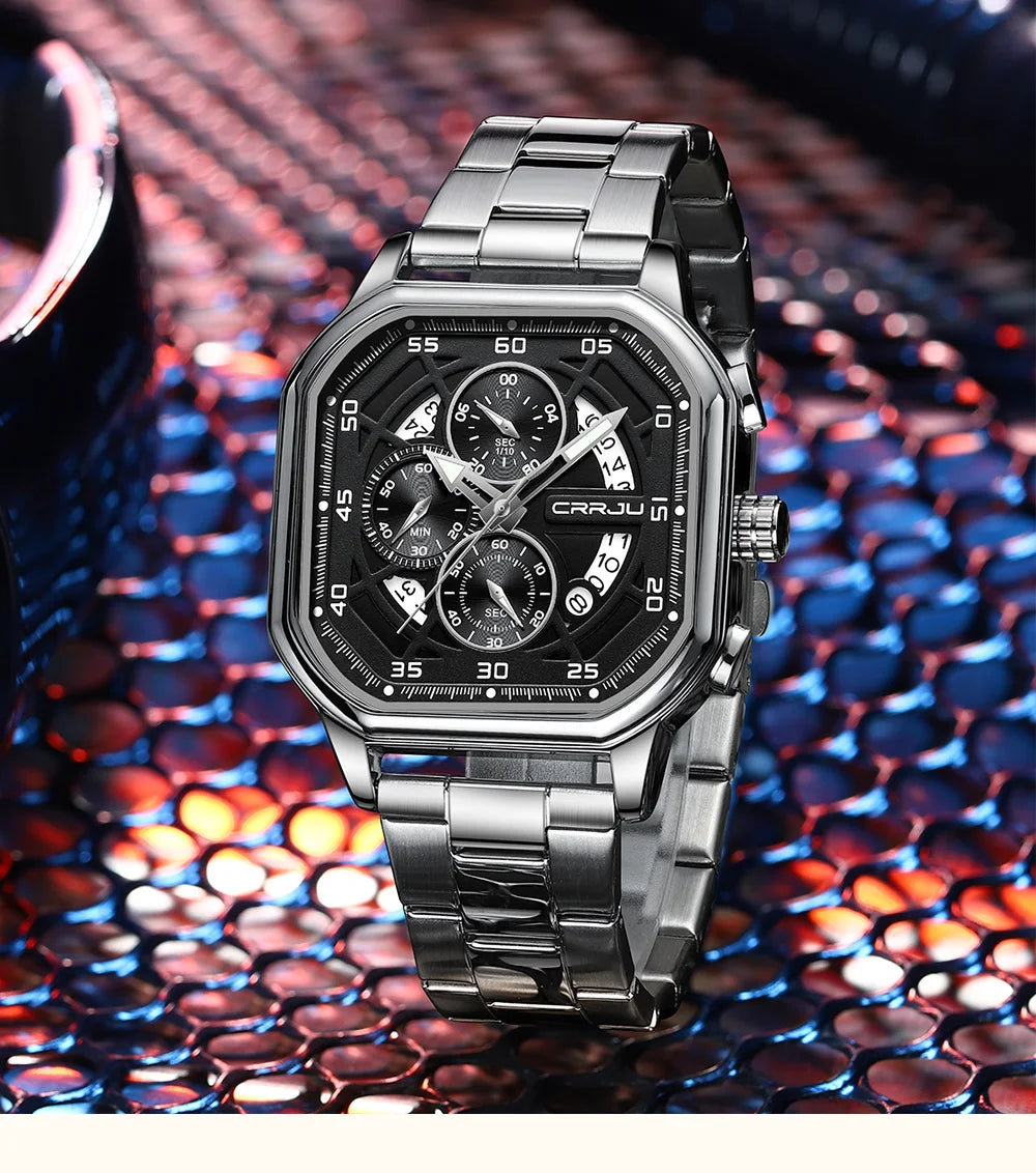 Men Watch Stainless Steel Chronograph Watches for Men Luxury Waterproof Date Analog Quartz Business Clock
