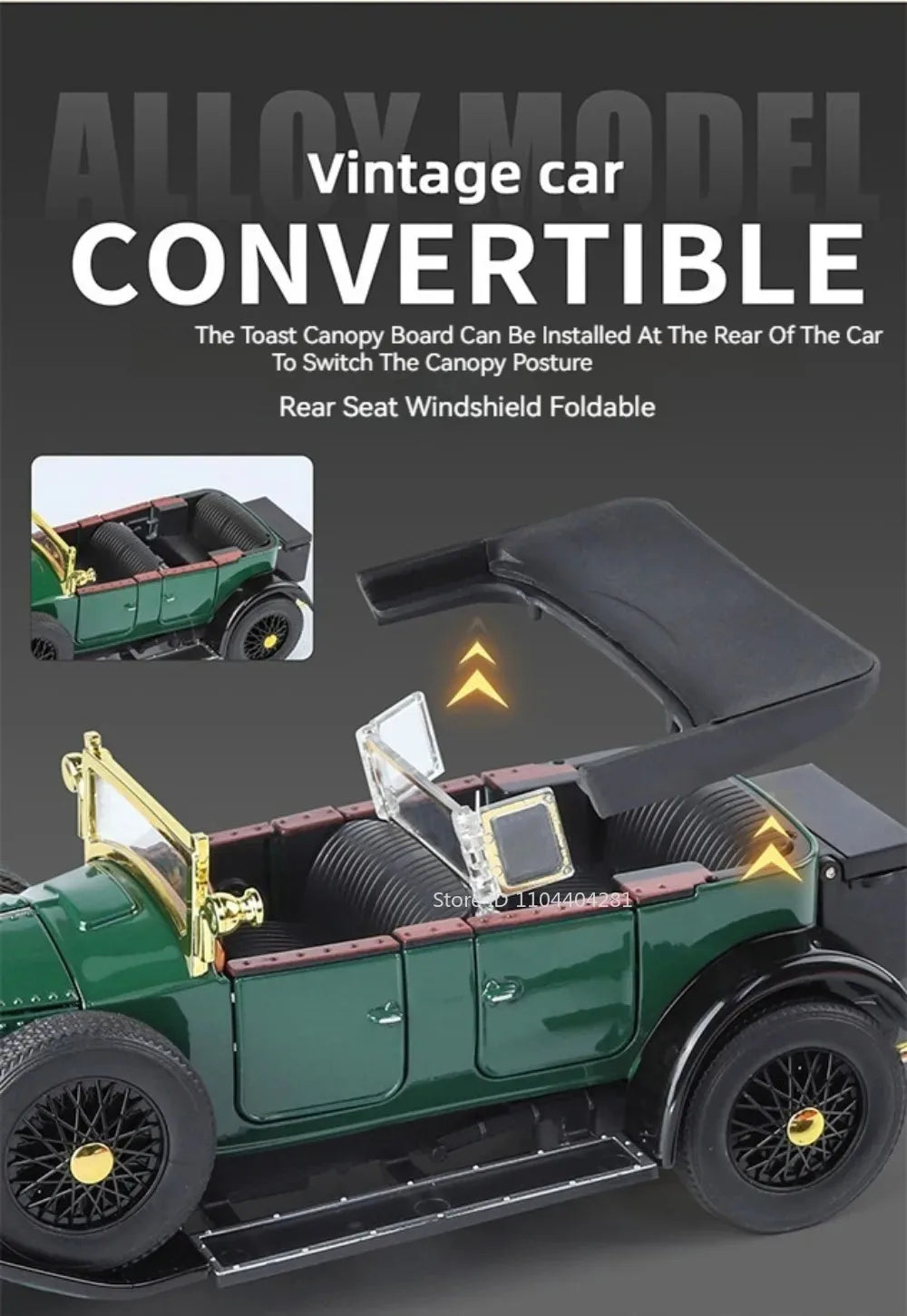 1:24 Phantom 300SL Alloy Diecast Vintage Car Miniature Model Toys Sound Light Pull Back Doors Opened Ornament s Festival Gift