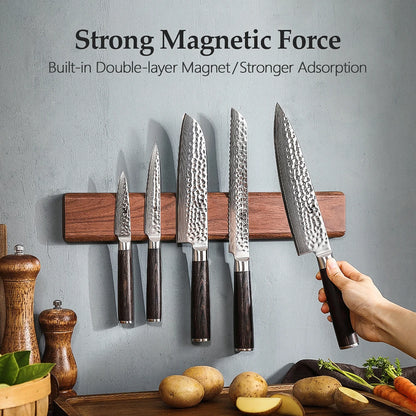 40cm Walnut Solid Wood Magnetic Knife Holder Double Row Strong Magnetic Force No Nails/ Punching Kitchen Accessories