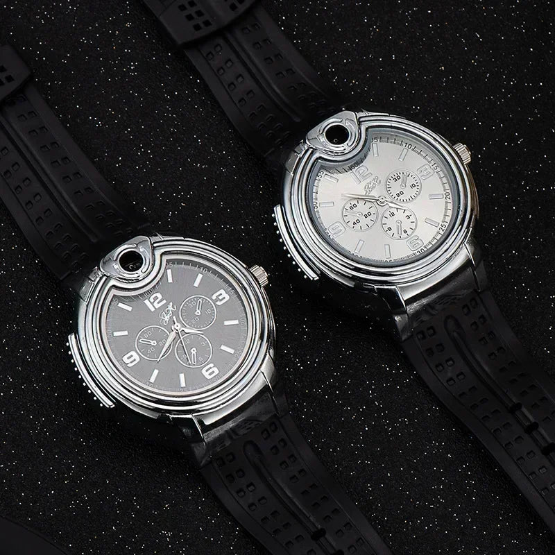 Outdoor Watch Inflatable Lighter Fashion Metal Gas Windproof Portable Open Flame Lighter Smoking Cool Personality Gift 2025 New
