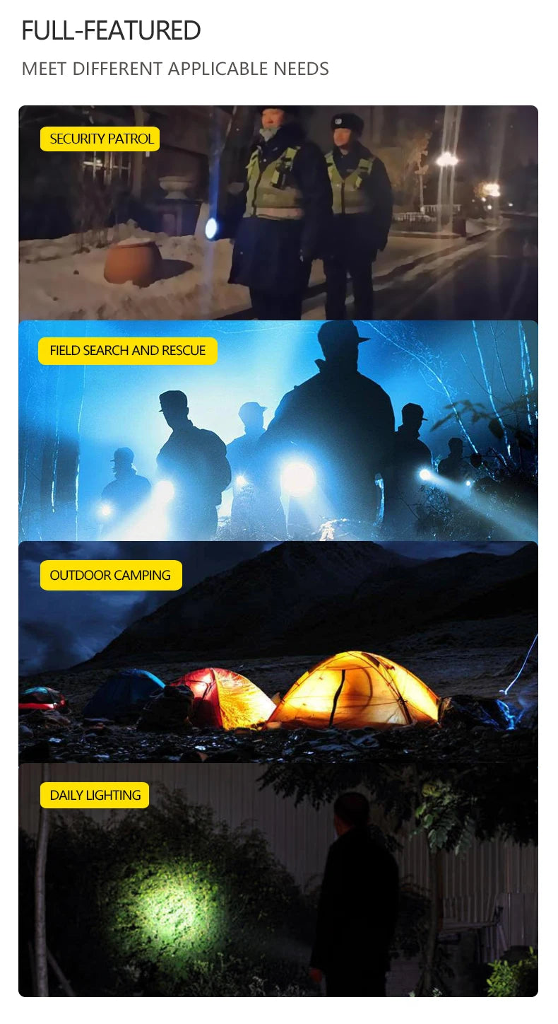uper Bright Rechargeable Spotlight Rotating Zoom LED Flashlight with COB Sensor Light Power Bank