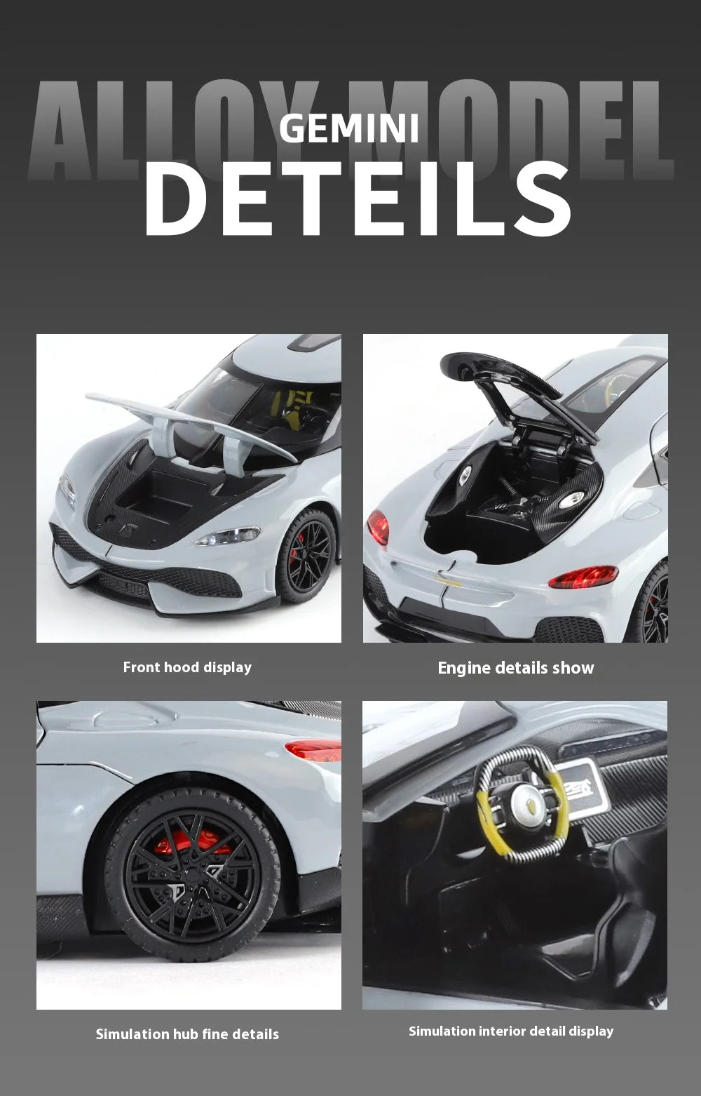 1:24 Gemera GT Sports Car Alloy Diecast Metal Model Sound Light Pull Back Toy Boys Simulation Car Model Ornament Present