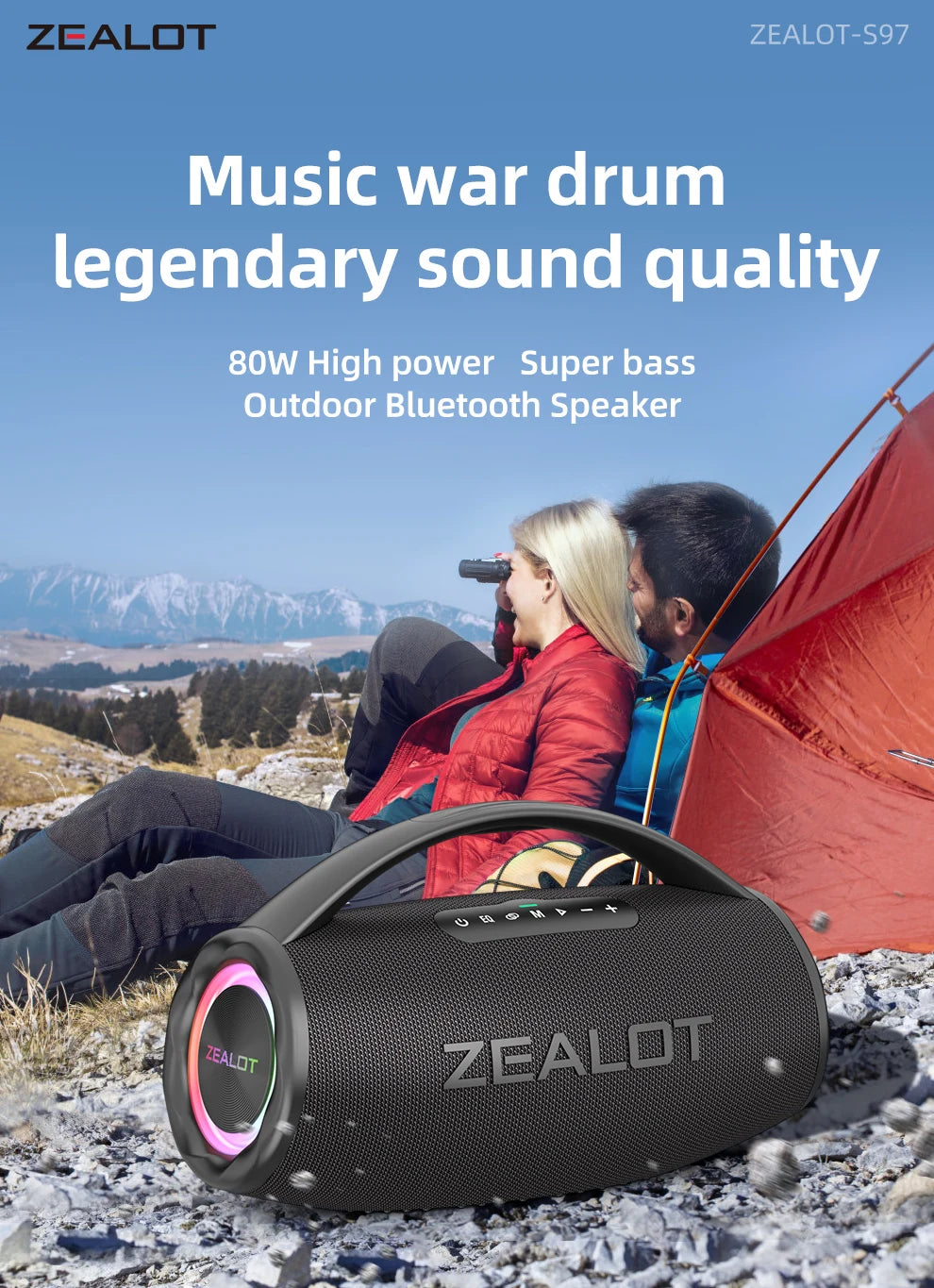 80W Bluetooth Speaker Powerful Wireless Speaker with Portable Handle, for Party, Camping,RGB Colorful Light