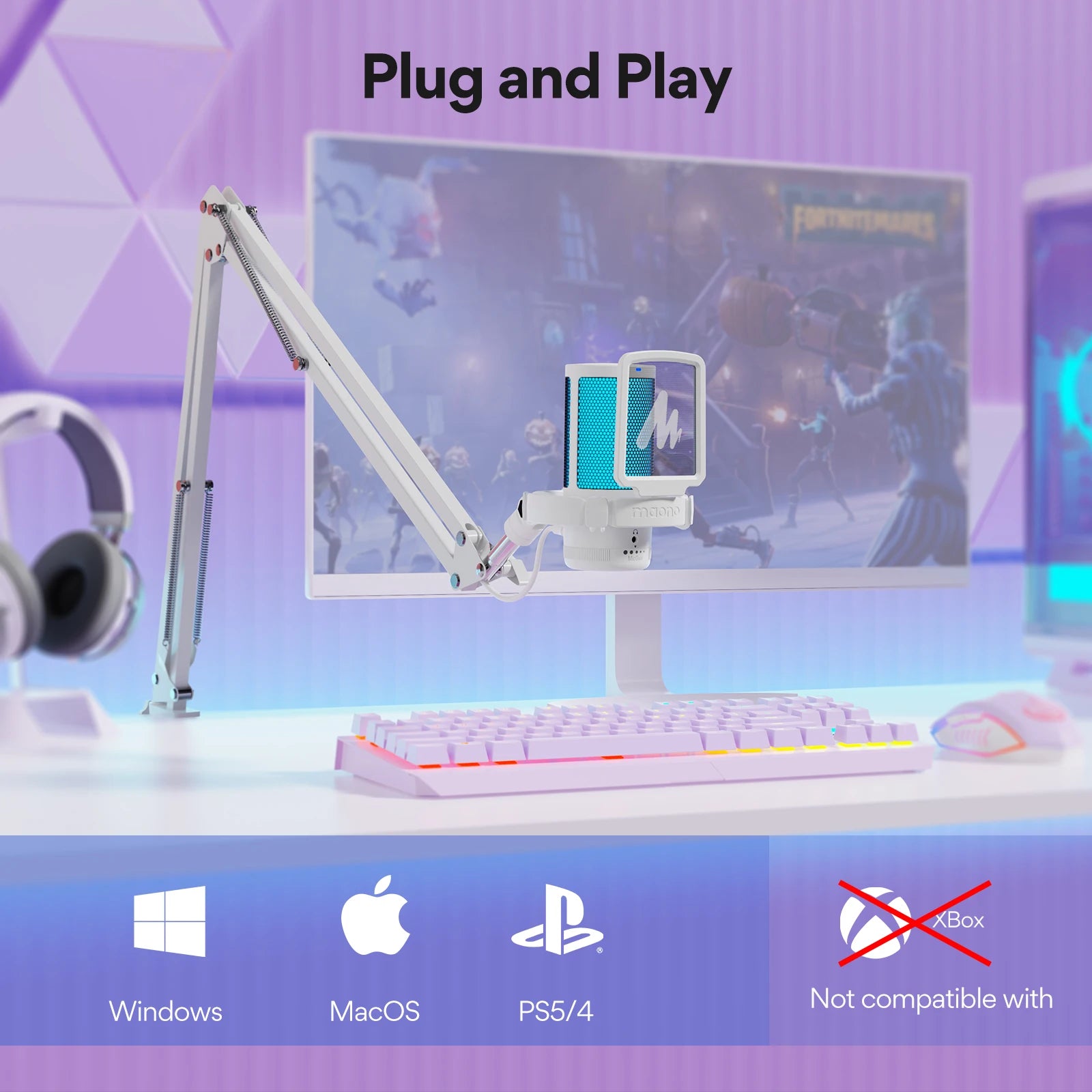 Gamerwave DGM20S USB Microphone Gaming Mic Condenser Mic RGB Mic Noise Canceling Mic with Mic Gain,RGB Light,One key mute