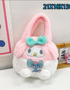 Sanrio Cartoon Plush Shoulder Bags Hello Kitty Kuromi Melody Cute Crossbody Bag Anime Children Handbag