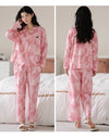 Women’s Winter 100% Cotton Pajama Set – Loose Fit, Turn-Down Collar, Long Sleeves, Cute Pink