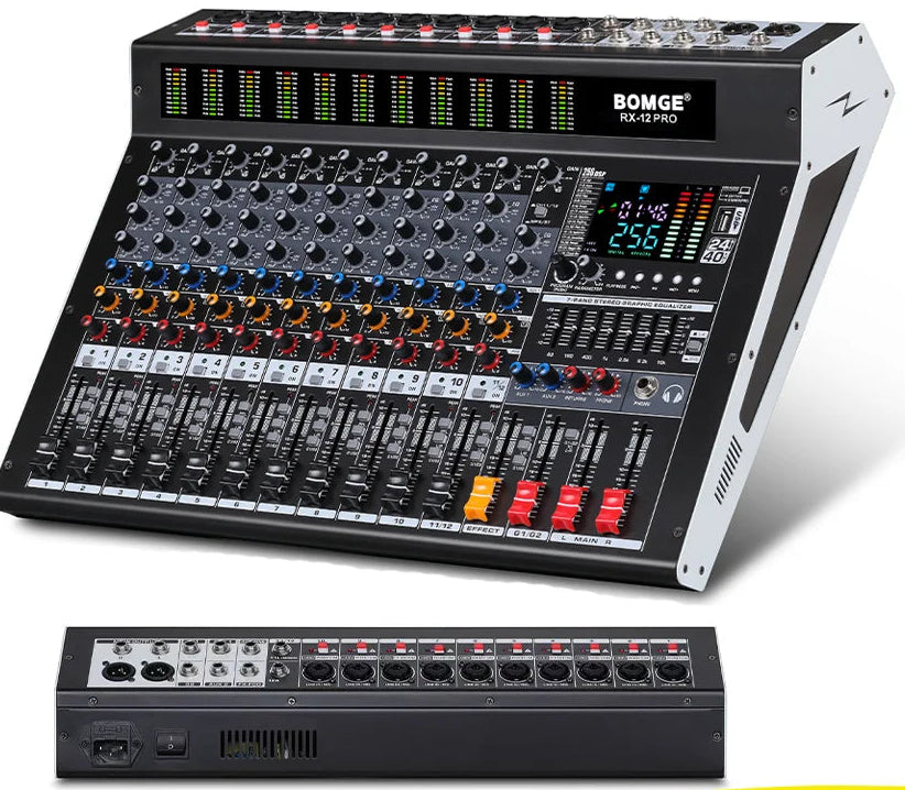 Professional 12 Channel Audio Mixer Console with USB Bluetooth and 256 DSP Effects