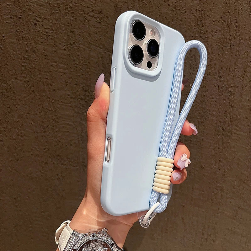 Dopamine-Inspired Silicone Solid Color Simple Phone Case for iPhone 17 16 Pro Max Air 16 Plus 15 14 With Lanyard Cover