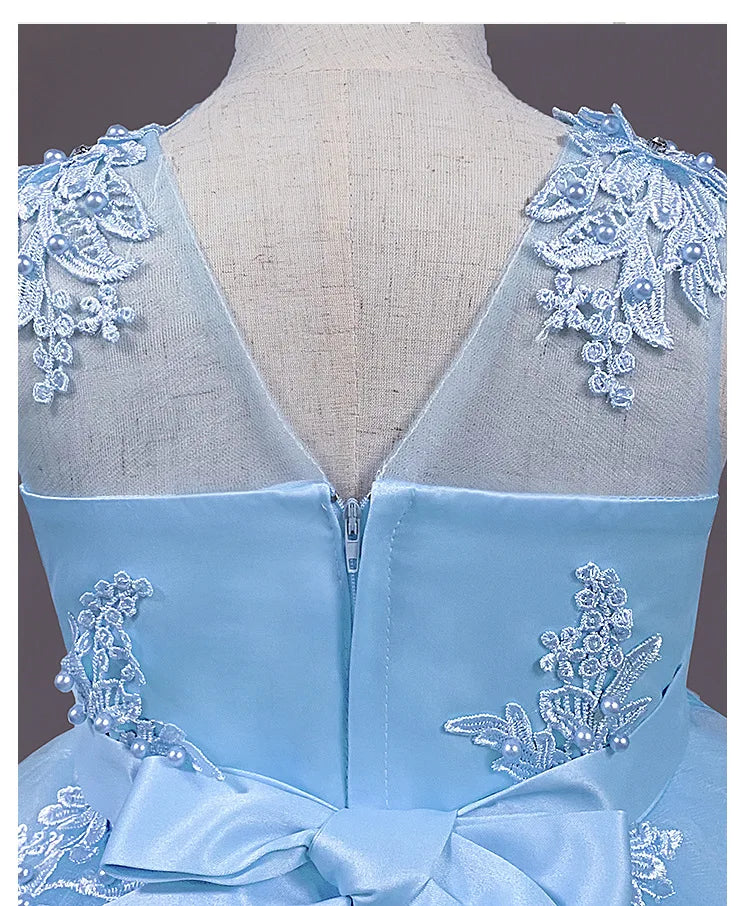 Summer Flower Girls Party Lace Dress Kids Long Princess Dress Mesh Children's Day Clothing Gowns for Girls for Wedding