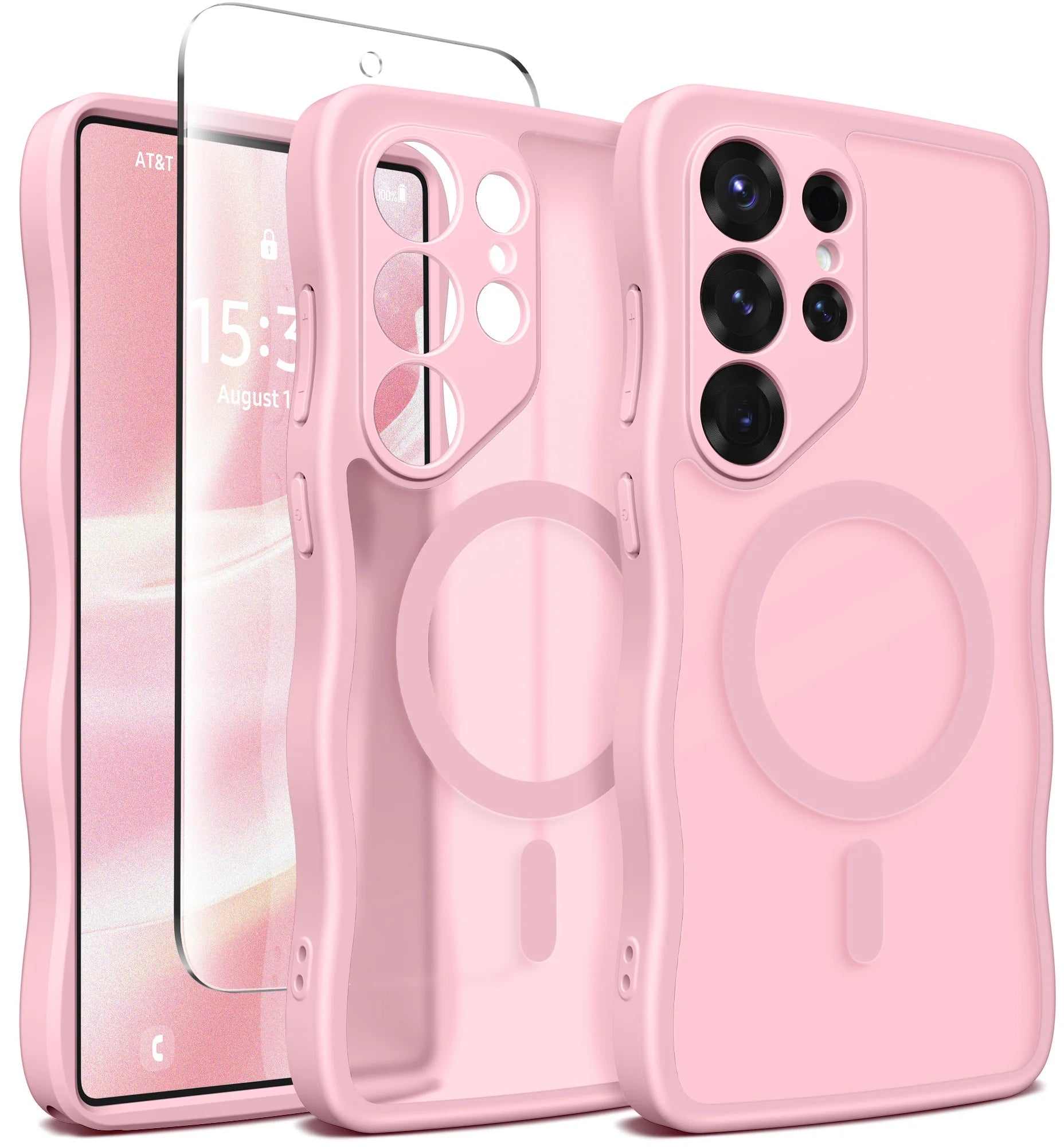 Cute Wave Frame Curly Design for Samsung Galaxy S25 Ultra Case with Strong  MagSafe Camera Protection Matte Phone Case