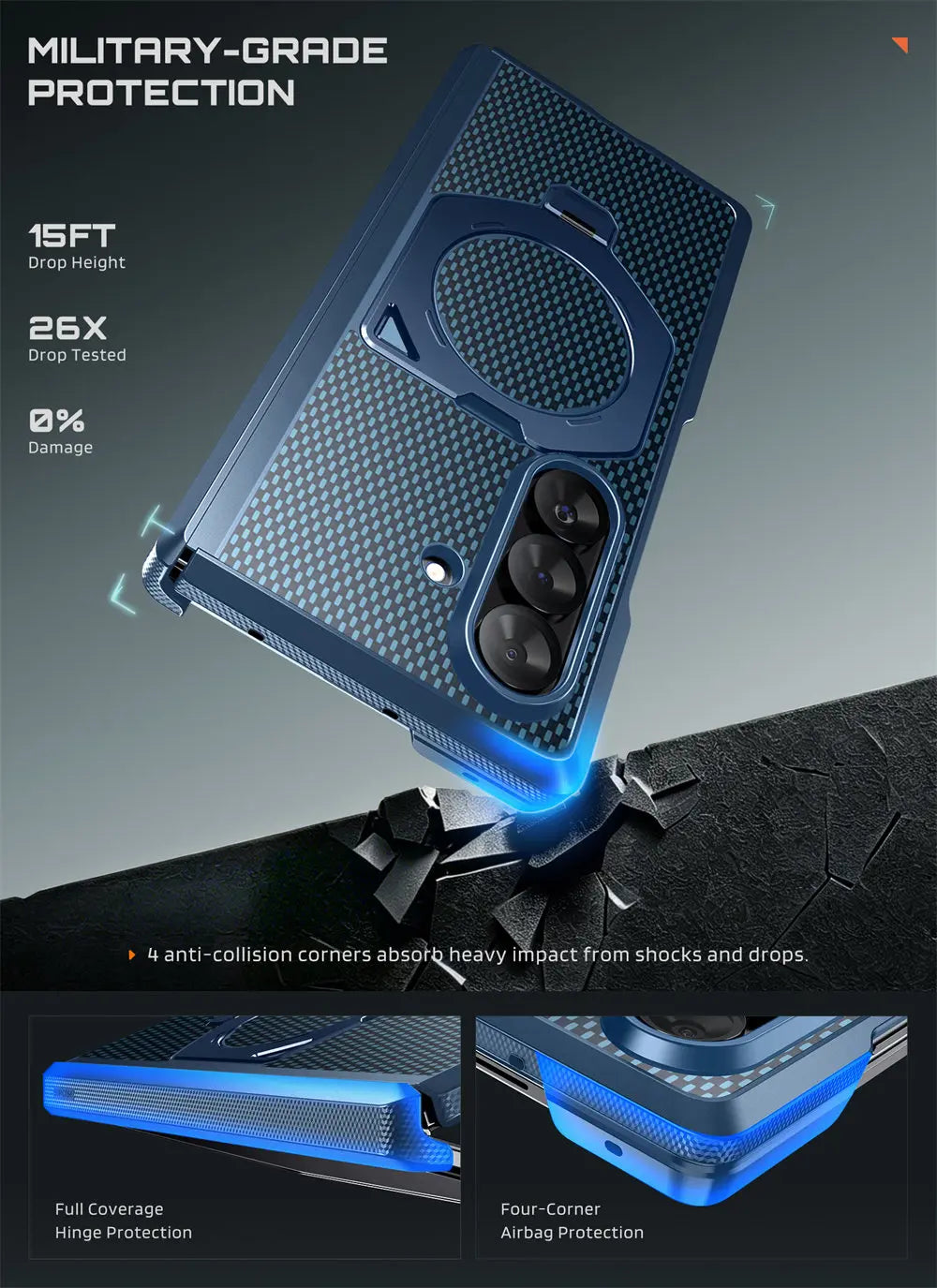 Full Body Rugged Phone Case with Magnetic Rotating Stand and Two Screen Protectors for Samsung Galaxy Z Fold 7 and Z Fold 8 Ultra