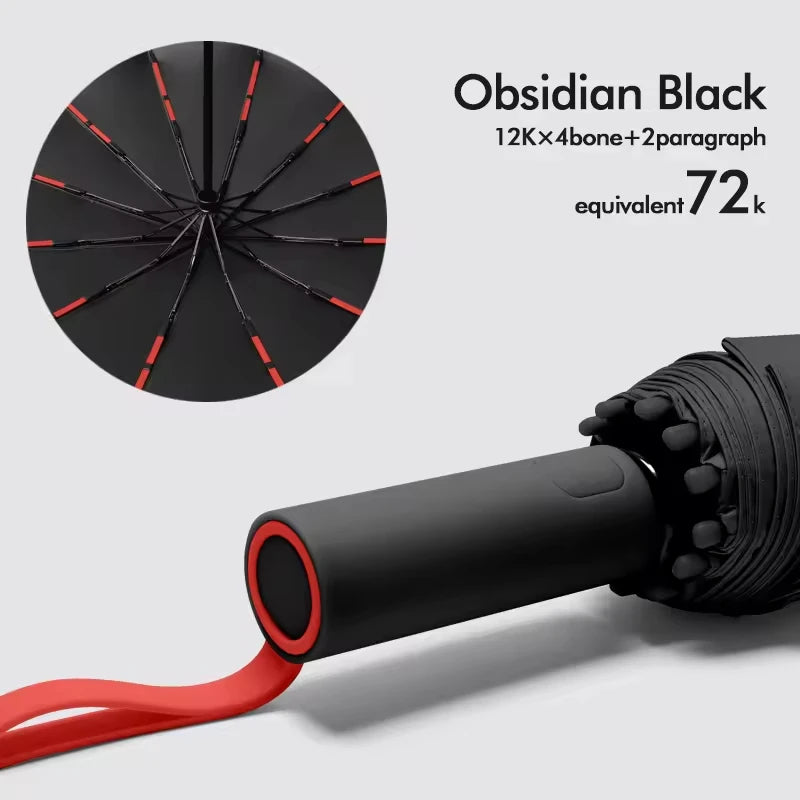 Automatic 12 Rib Folding Umbrella Three Fold Sun Rain Windproof UV Protection Compact Travel Umbrella