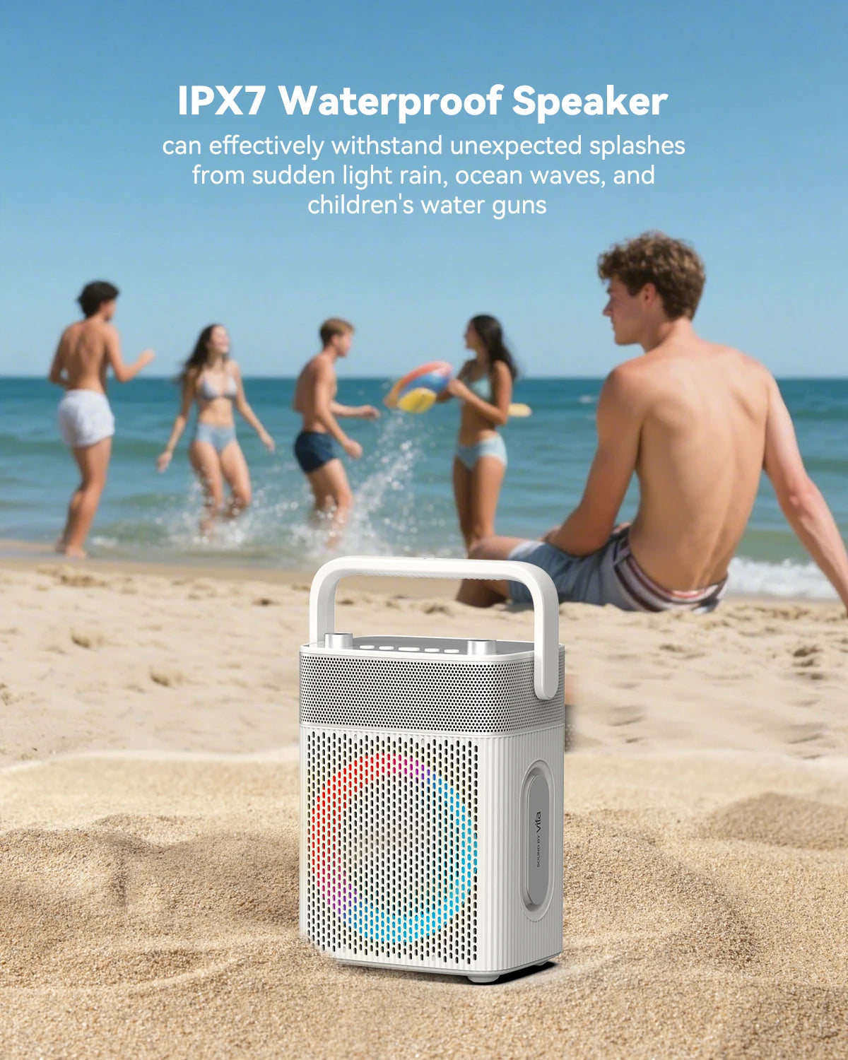 Portable Karaoke Machine with 2 UHF Wireless Microphones, Bluetooth Speaker with Leather Bag, IPX4 Waterproof, 18H Playtime, Extra Bass Sound