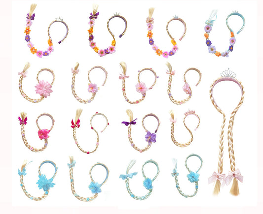 Princess Girls Flowers Headband Flower Fary Dress Up Weaving Long Braid Wig Headband  Halloween Rapunzel Cosplay Head Wear
