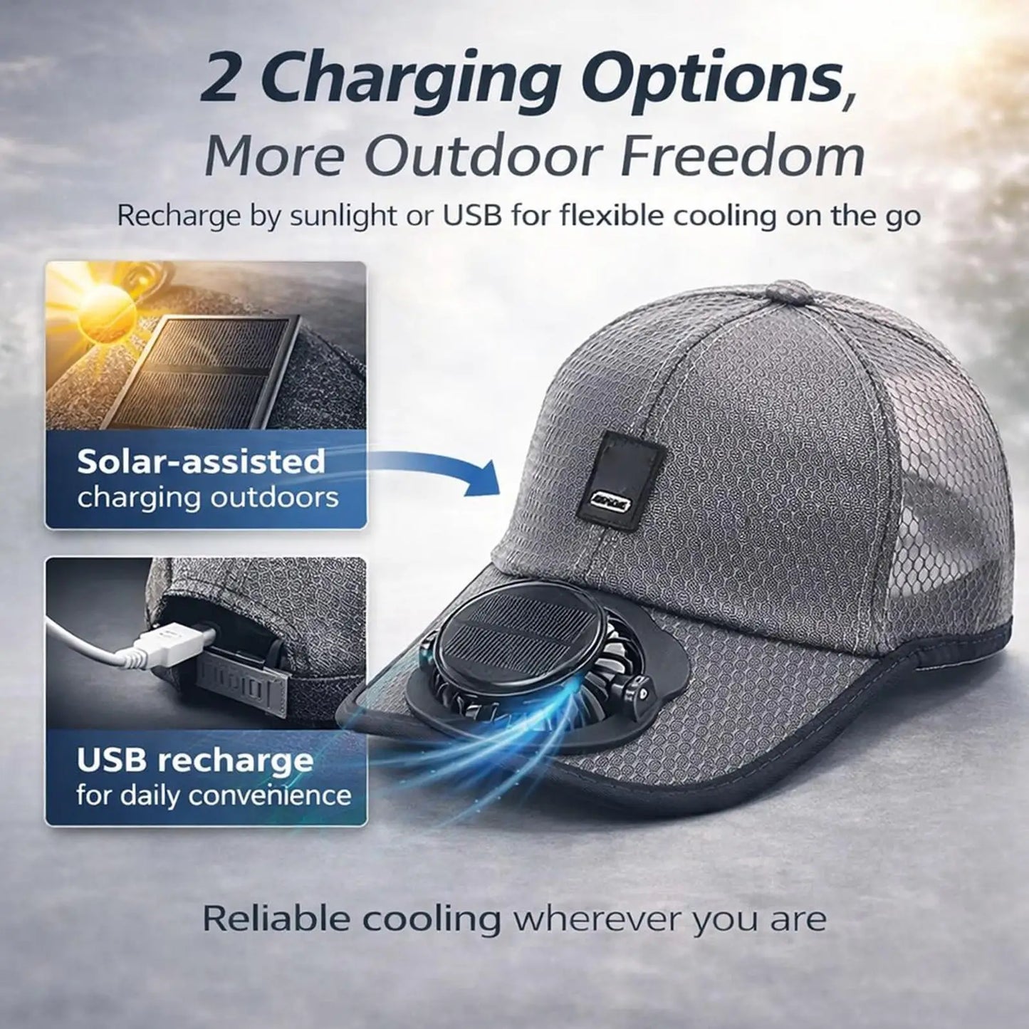 Wide Brim Solar Fan Hat With USB Charging