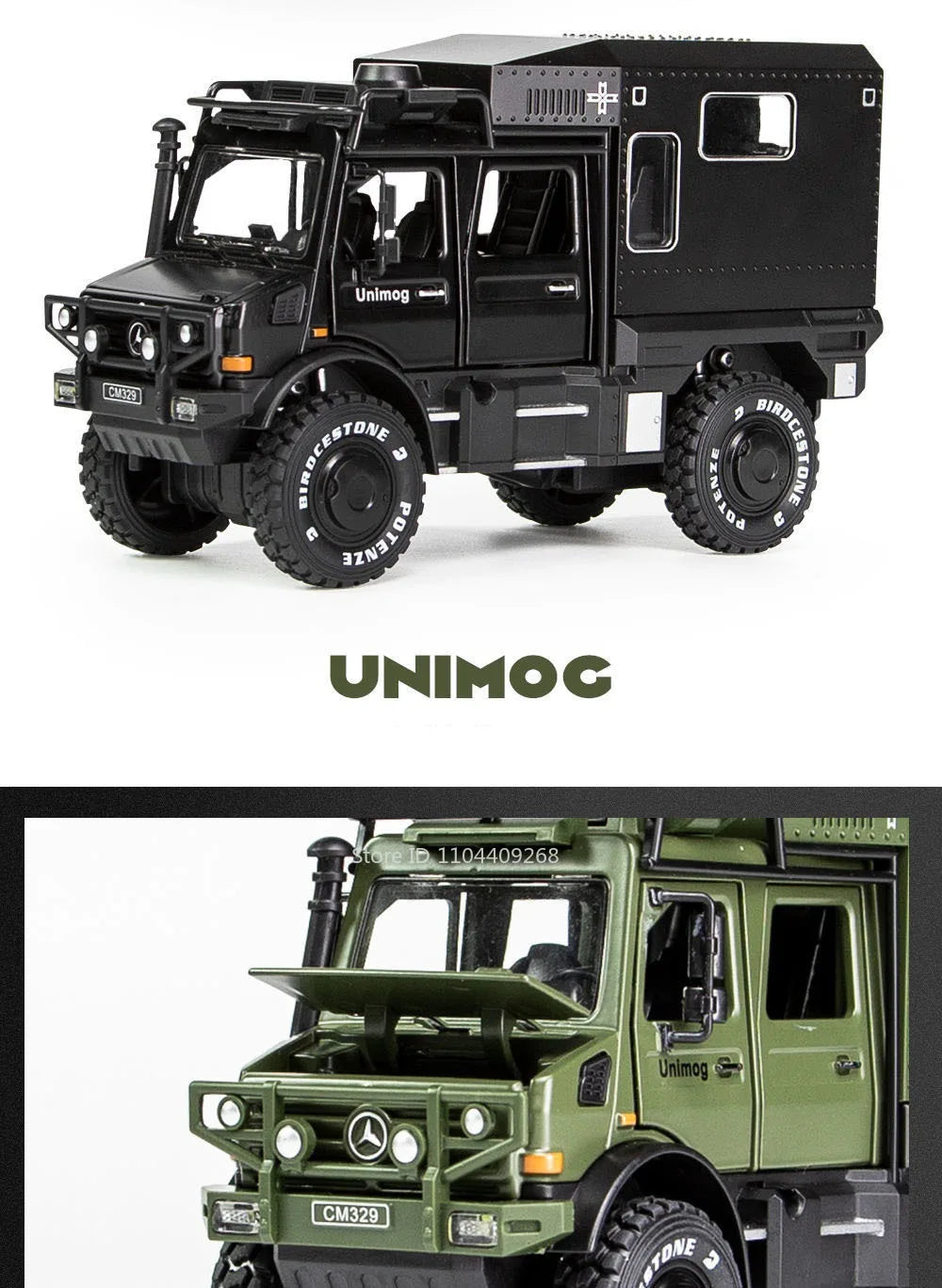 1:28 Scale Unimog U5000 Land Rover Defender Toy Car Model Rubber Tire Alloy Diecast Sound Light Off-Road Vehicle  Toy