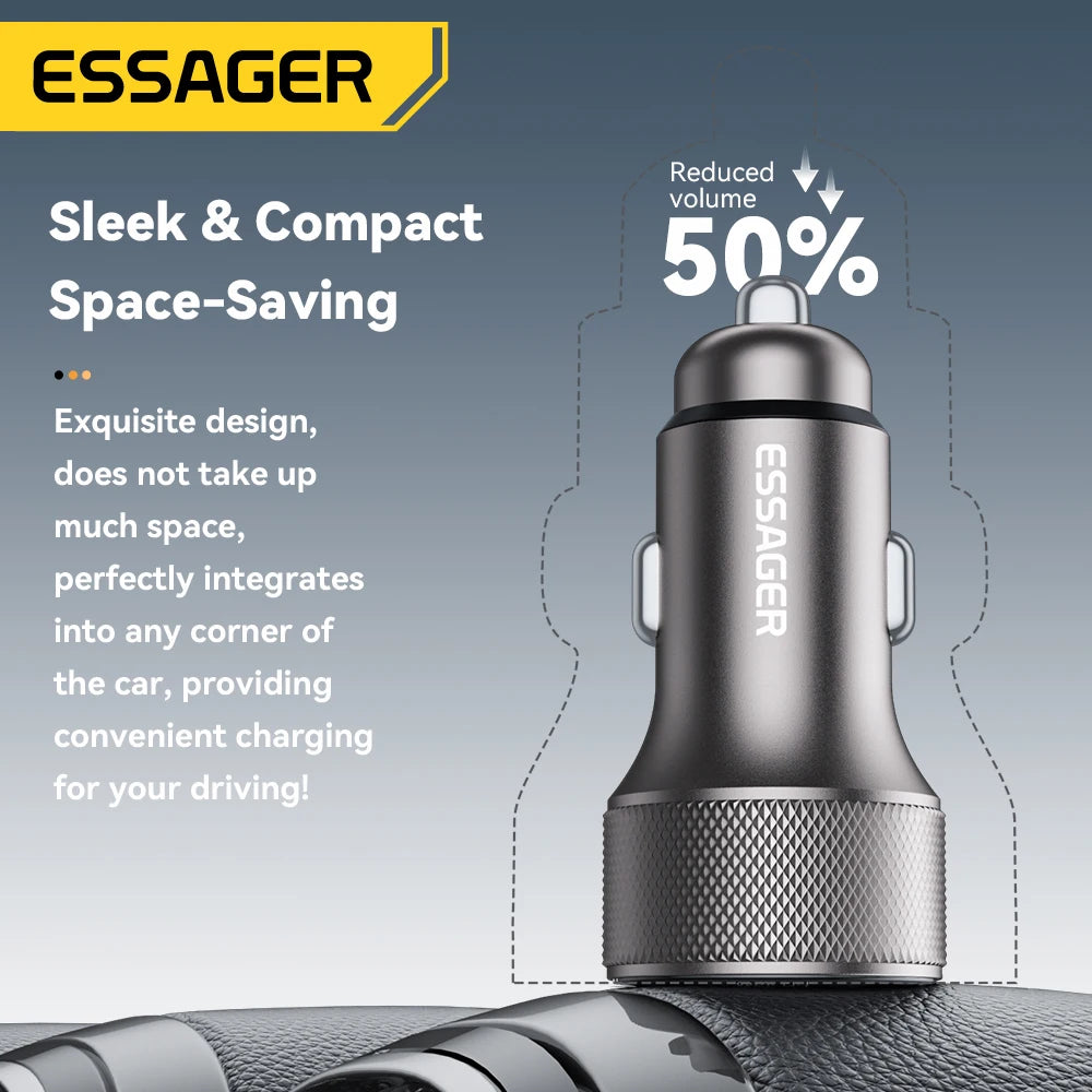 45W USB C Car Charger PD3.0 QC3.0 Fast Charging 2 Port Adapter with Digital Display