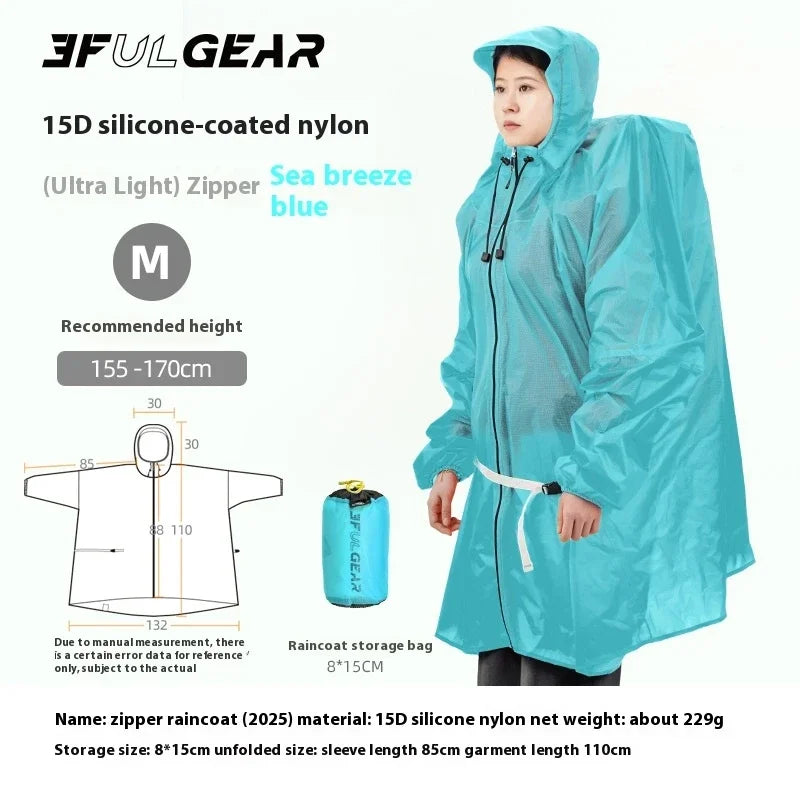 Ultralight Waterproof Zipper Raincoat for Hiking Camping and Travel