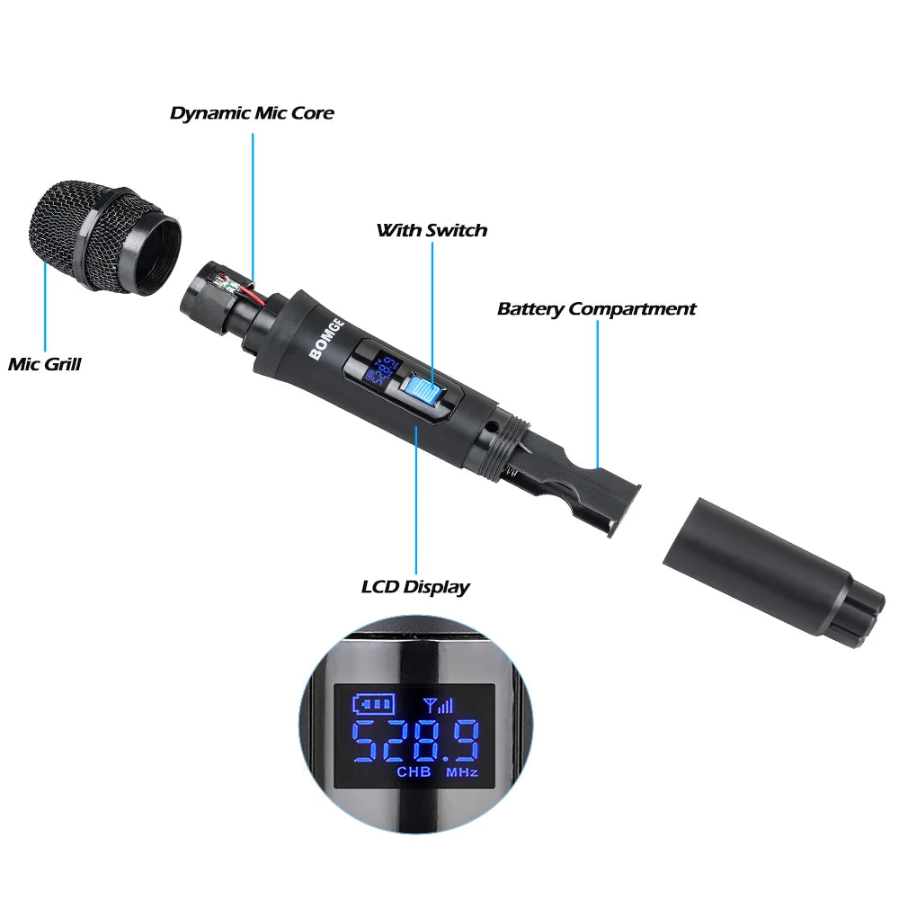4 Channel Wireless Microphone System with Handheld Dynamic Mics and Long Range