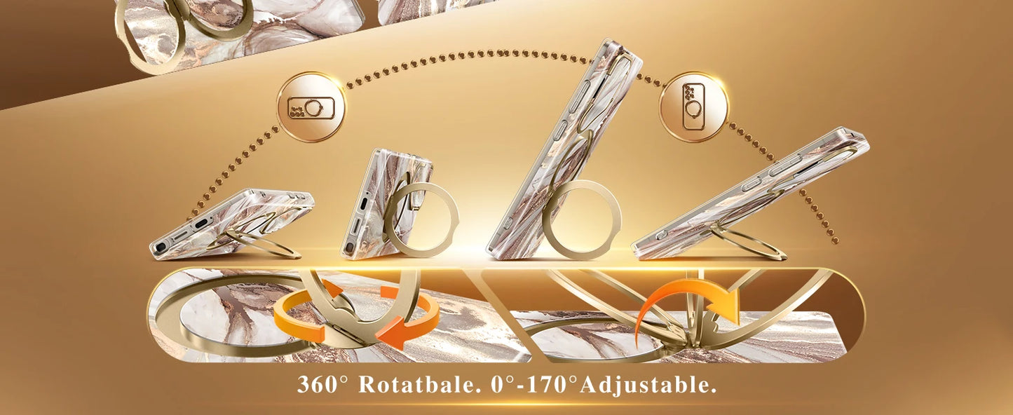 for Samsung Galaxy S25 Ultra with 360° Spin  Magsafe Stand Camera Cover Stand Drop Protection Marble Phone Cover