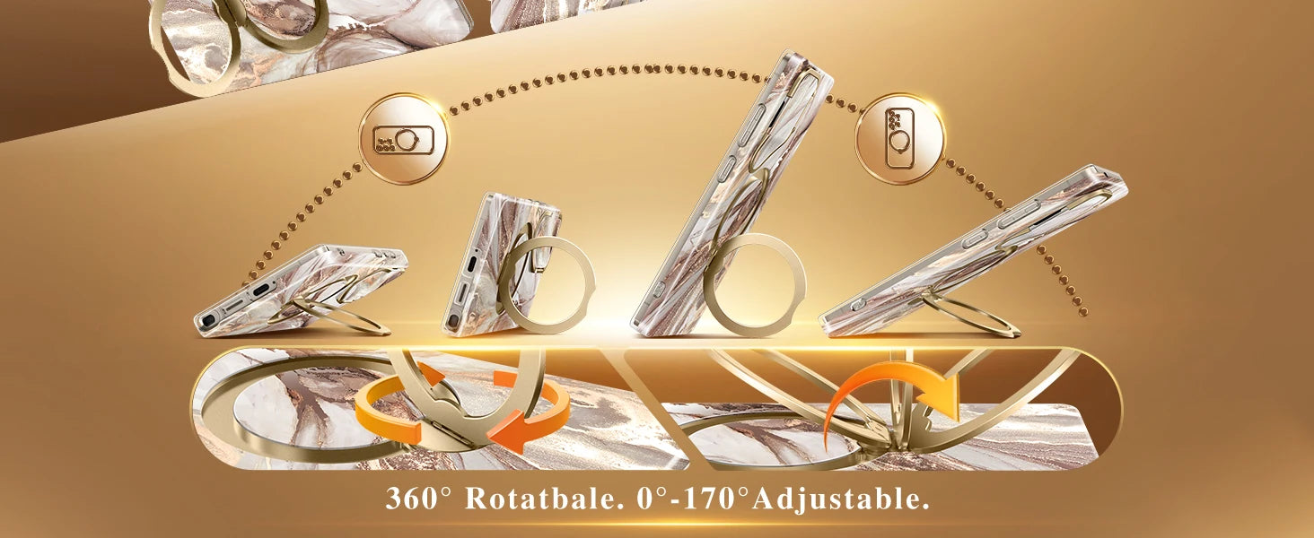 360° Spin  Stand for Samsung Galaxy S25 Ultra Case with Magsafe Marble Military Grade Protective Phone Cover