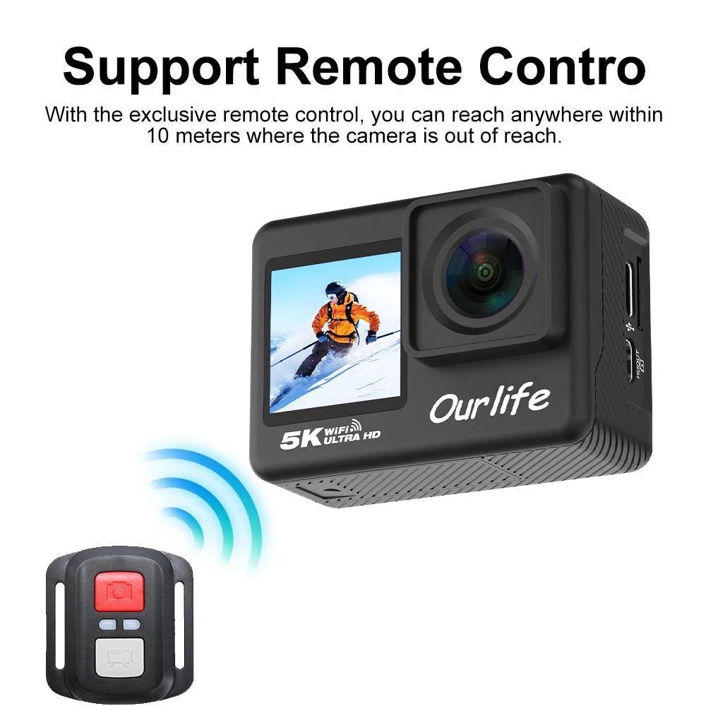 5K Action Camera with 2.0 Inch Touch Screen WiFi EIS and 30M Waterproof Housing