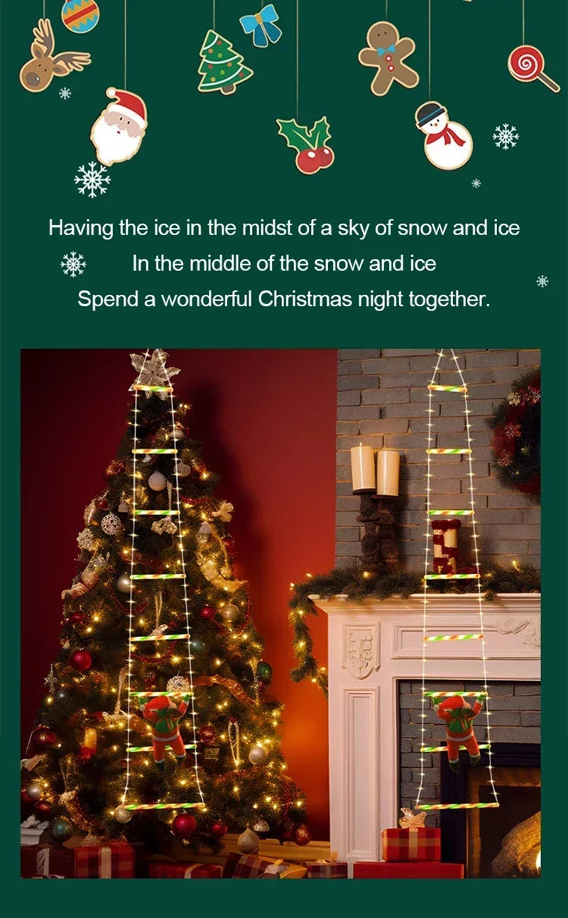 Christmas Decoration LED Ladder Light Strip Climbing Santa Claus Outdoor 8 Modes Christmas Tree For Home Window Christmas Decor
